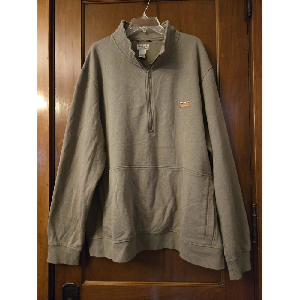 LL Bean Katahdin Iron Works Half Zip Sweatshirt 3XL Tan Gorpcore Workwear Green